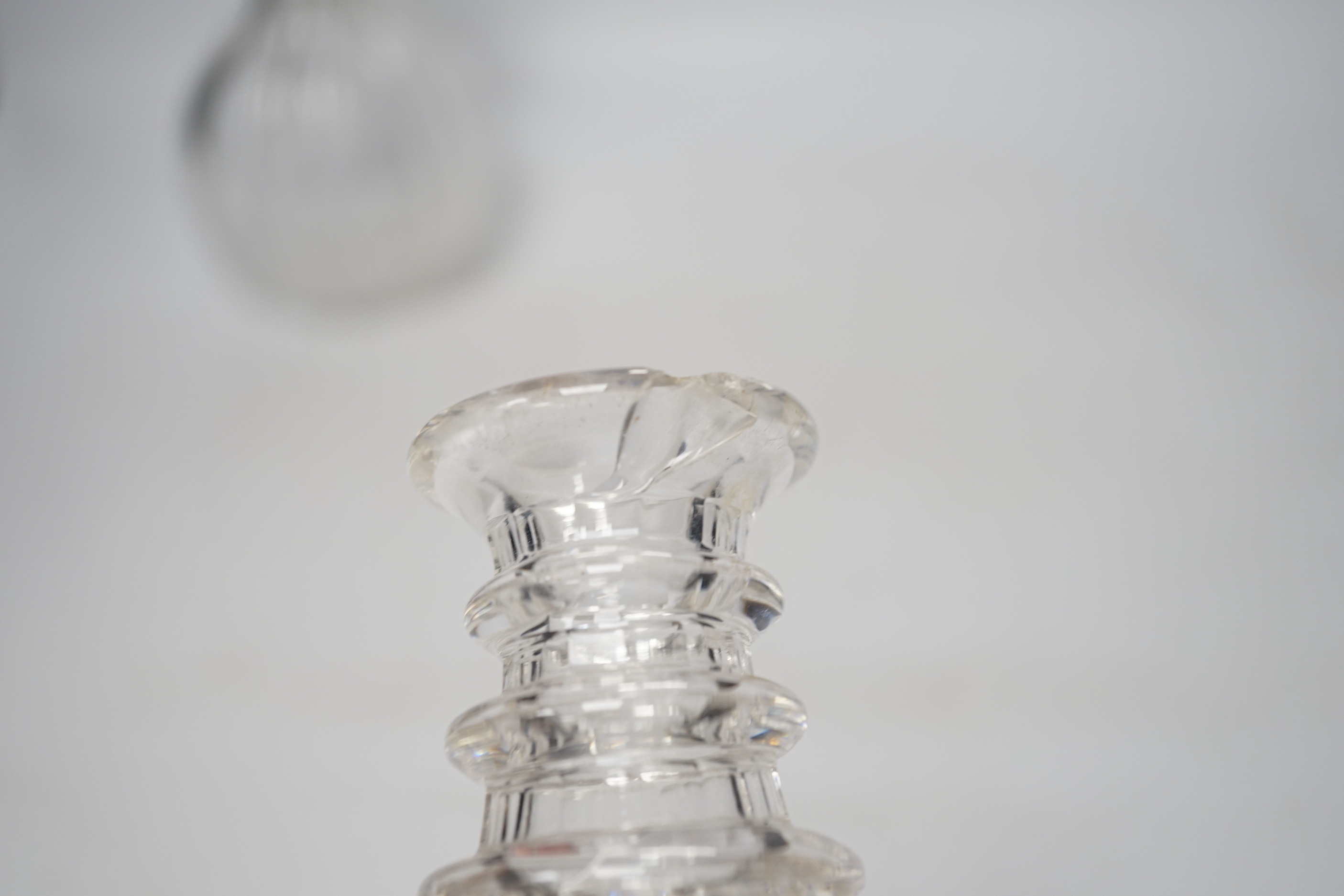 A group of Regency to Edwardian cut drinking glasses, decanters etc including rummers
